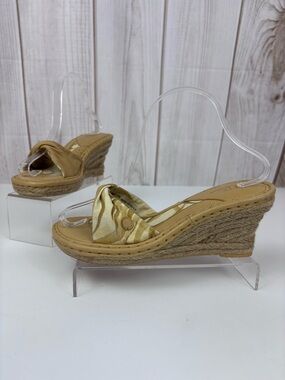 Born Drilles Espadrille Wedge Slide Sandals Leather Fabric Boho Slip-On Tan 8